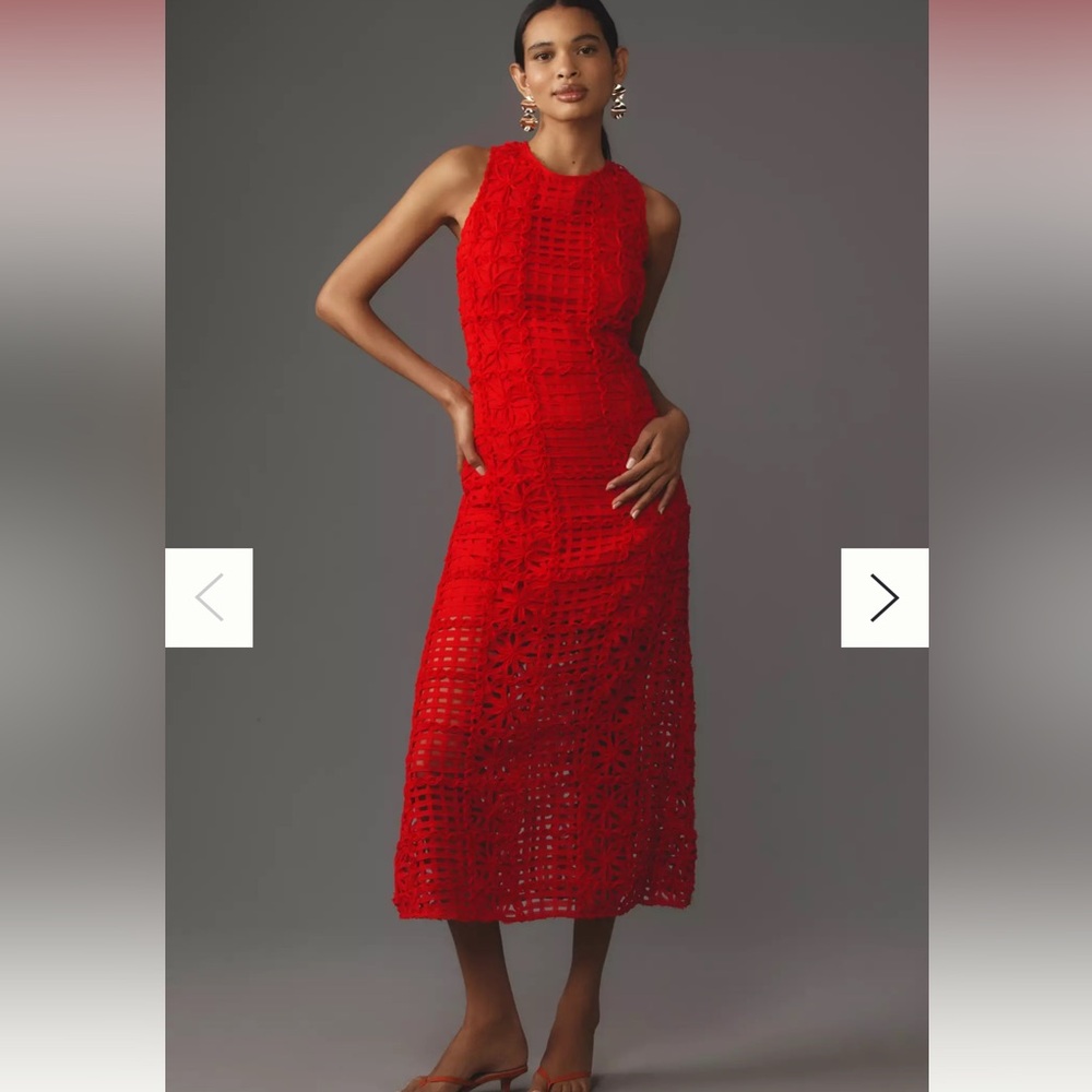 Anthropologie Endless Rose Sleeveless Textured Midi Dress Medium Red NWT